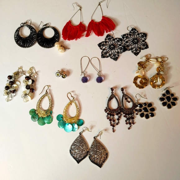 Jewelry - 12 pair Earrings Dangle Stud Hanging Stone Bead Boho Bohemian Victorian …